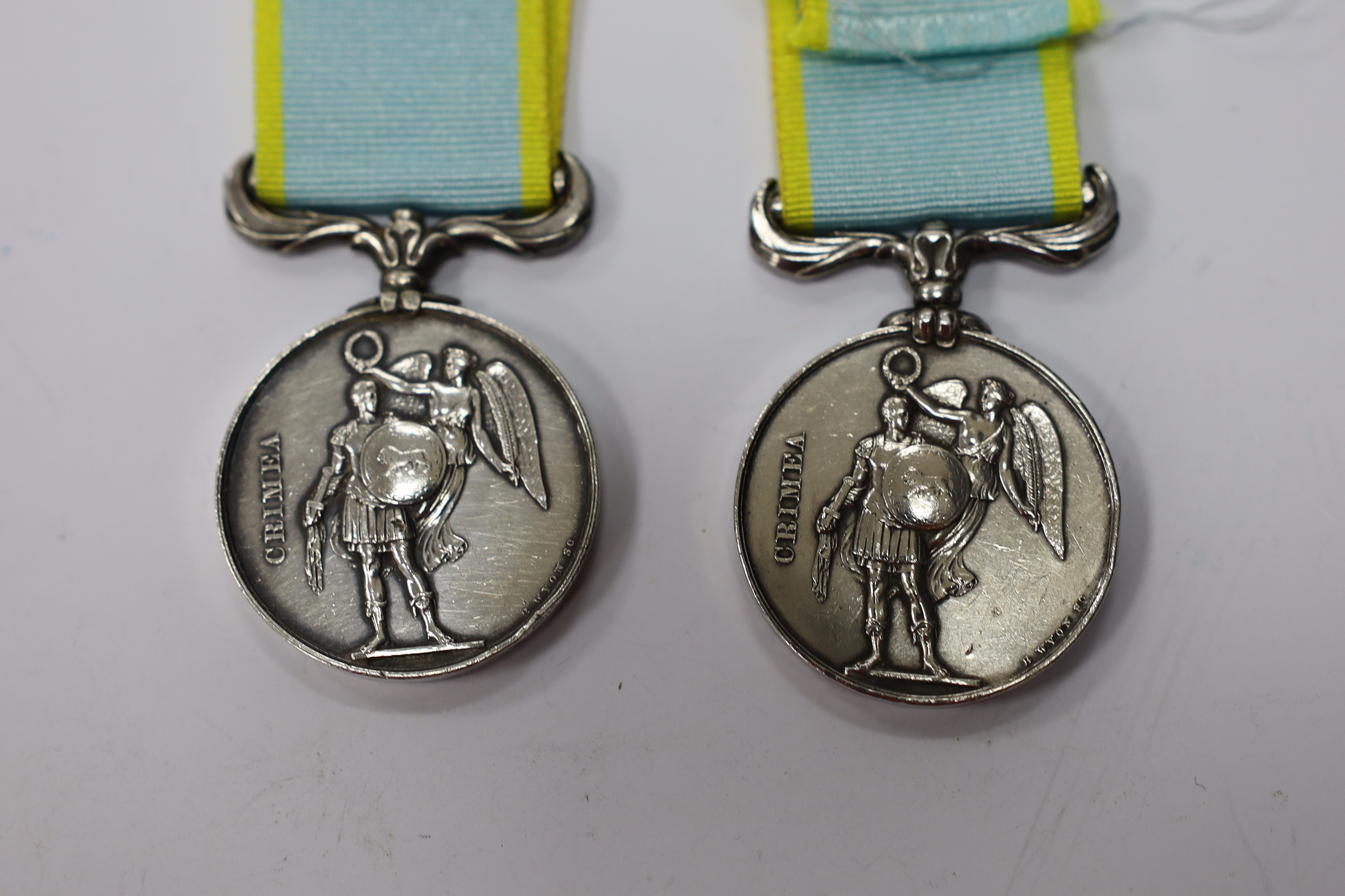 Two Crimea medals, one with Inkermann clasp, both unnamed as issued